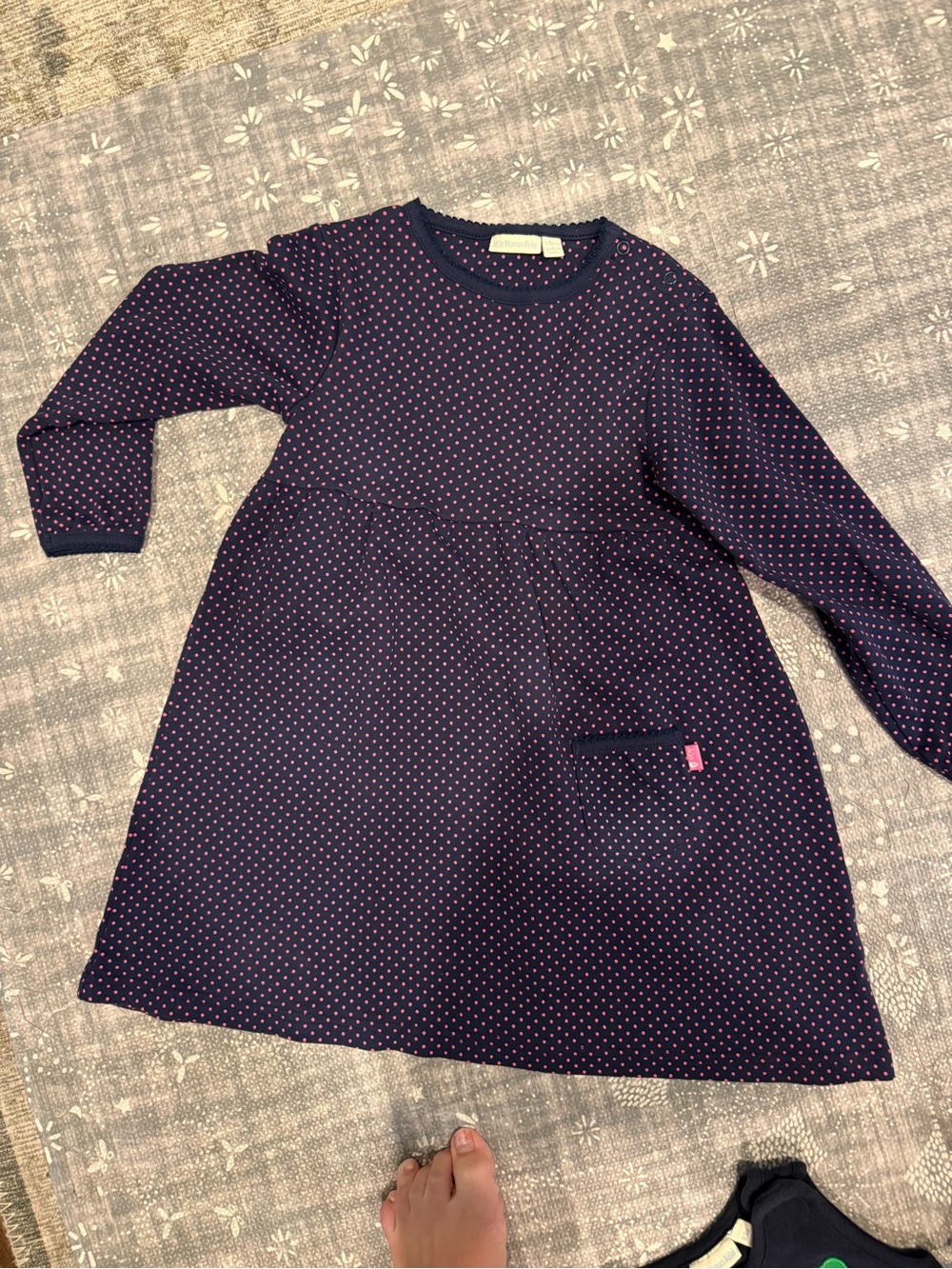 JoJo Maman Bebe Navy Dress with Pink Dot Print